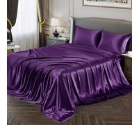 Vonty - Set di lenzuola in raso morbido come la seta, per letto matrimoniale, 1 lenzuolo con angoli profondi + 1 lenzuolo di sopra + 2 federe, colore: viola scuro