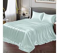 Vonty - Set di lenzuola in raso morbido come la seta, per letto queen-size, 1 lenzuolo con angoli profondi + 1 lenzuolo di sopra + 2 federe, colore: azzurro ghiaccio