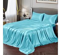 Vonty - Set di lenzuola in raso morbido come la seta, per letto queen-size, 1 lenzuolo con angoli profondi + 1 lenzuolo di sopra + 2 federe, colore: celeste