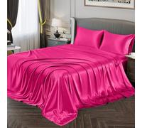 Vonty - Set di lenzuola in raso morbido come la seta, per letto queen-size, 1 lenzuolo con angoli profondi + 1 lenzuolo di sopra + 2 federe, colore: fucsia