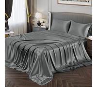 Vonty Set di lenzuola in raso per letto king size, in raso morbido, setoso, 1 lenzuolo con angoli profondi + 1 lenzuolo + 2 federe