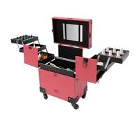 VonVVer Valigetta per cosmetici con specchio, 37 x 24,3 x 101 cm, con rotelle, per parrucchiere, idea regalo, Rosa, 37x24.3x101cm, Valigetta per trucchi