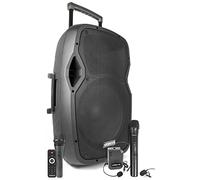 Vonyx AP1500PA - Sistema PA Mobile, Woofer 15", Potenza in Uscita: 800 W, Bluetooth/USB/SD/MP3/AUX-In, Auricolare UHF da Tasca, Microfono UHF, Microfono Via Cavo, Batteria Ricaricabile, Telecomando