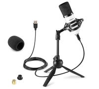 Vonyx CM300W Microfono Condensatore per Studio USB con Supporto da Tavolo Pieghevole Supporto Antiurto Anti-Pop Podcast Gaming Streaming Vlogs PS4 Youtube Bianco