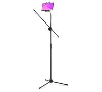 VONYX MS10TH Supporto per microfono, treppiede pieghevole con braccio snodato regolabile e supporto per tablet, supporto regolabile in altezza (0,92 m-1,55 m), perfetto per musicisti, oratori e