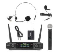 VONYX UHF Dual Wireless Microfono Sistema con Microfono Portatile e Auricolare, Ricevitore Alimentato USB, 2 Canali Microfoni Wireless per Karaoke, Fitness, Presentazioni ed Eventi