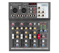 Vonyx VMM-K401 - Music Mixer 6 Canali, Bluetooth, USB-Audio-Interface, LED VU Meter e Peak LED, Uscita cuffie, 2 x ingressi Mono Microfono/Line (Combo XLR/jack da 6,3 mm), Alimentazione Phantom