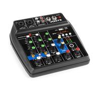 Vonyx VMM100 - Mixer DJ a 4 canali, con ricevitore Bluetooth, display LED, lettore USB, ingressi microfono, uscita cuffie e RCA, alimentazione fantasma 48 V, ideale per animare le vostre serate