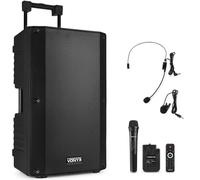 Vonyx VSA700-BP Diffusore Amplificato Portatile a Batteria BT con 2 Microfoni