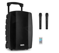 VONYX VSP200 - Scatola musicale da 200 Watt, con due microfoni, altoparlante Bluetooth, batteria portatile, BT 5.0, USB, SD, lettore MP3, altoparlante per feste, colore nero