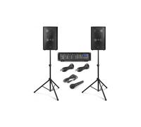 VONYX VX210 - Sistema audio completo Bluetooth, 800 watt, con treppiedi regolabili, mixer amplificato, 2 altoparlanti, cavi, microfono, ideale per animare le vostre serate
