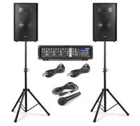 VONYX VX210 - Sistema audio completo Bluetooth, 800 watt, con treppiedi regolabili, mixer amplificato, 2 altoparlanti, cavi, microfono, ideale per animare le vostre serate