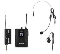 VONYX WM55B - Microfono senza fili UHF con trasmettitore BodyPack, microfono e microfono, ricevitore senza fili, jack da 6,35 mm, 10 canali, ideale per vassoi TV, produzioni, animatori