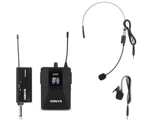 VONYX WM55B - Microfono senza fili UHF con trasmettitore BodyPack, microfono e microfono, ricevitore senza fili, jack da 6,35 mm, 10 canali, ideale per vassoi TV, produzioni, animatori
