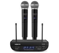 Vonyx WM82 - Sistema Radiomicrofono Digitale UHF, 2 Canali, 2x Microfono a Mano, Fino a 50 m, Valigetta per il Trasporto Inclusa