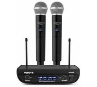 Vonyx WM82 - Sistema Radiomicrofono Digitale UHF, 2 Canali, 2x Microfono a Mano, Fino a 50 m, Valigetta per il Trasporto Inclusa