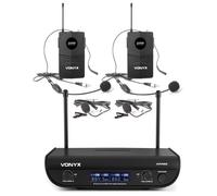 Vonyx WM82B Digital - Sistema Radiomicrofono Digitale UHF, 2 Canali, 2x Microfoni Headset & Trasmettitore Tascabile, Fino a 50 m di Copertura, Valigia di Trasporto