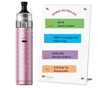 VOO|POO Doric 60 Pro Kit 60W Vape 2500 mAh Battery with PnP X Cartridge 5ml fit PnP X Coil- button activation MTL DTL Electronic Cigarette Vaporizer No Nicotine (Rosa cristallo)