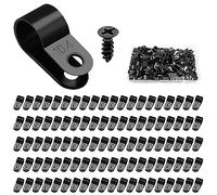 VooGenzek 100 Pezzi 10.4mm (3/8 Pollice) R-tipo Cavo Clip Fascetta, Morsetti per Cavi in Nylon Tipo R con 100 Pezzi Viti, per la Gestione dei Fili (Nero)