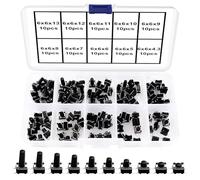 VooGenzek 100 Pezzi 10 Valori 6x6mm Tattile Interruttore di Pulsante Kit, Micro Momentaneo Assortimento Kit, Nero