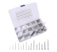 VooGenzek 150 Pezzi Assortimento di Coppiglie Elastiche, 15 Tipi Coppiglie Inox Coppiglia Spaccate Perni con Scatola di Plastica, per Auto, Meccanica, Garage, Officina