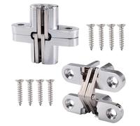 VooGenzek 2 Pezzi 43.7mm Cerniere Invisibile a Croce, Cerniera Nascoste Invisibili a 180 Gradi, Cerniere Nascoste per Porta in Lega di Zinco, con 8 Pezzi Viti, per Mobili Hardware, Argento
