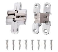 VooGenzek 2 Pezzi 60mm Cerniere Invisibile a Croce, Cerniera Nascoste Invisibili a 180 Gradi, Cerniere Nascoste per Porta in Lega di Zinco, con 8 Pezzi Viti, per Mobili Hardware, Argento