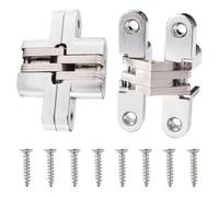 VooGenzek 2 Pezzi 68.5mm Cerniere Invisibile a Croce, Cerniera Nascoste Invisibili a 180 Gradi, Cerniere Nascoste per Porta in Lega di Zinco, con 8 Pezzi Viti, per Mobili Hardware, Argento