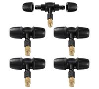 VooGenzek 5 Pezzi Ugelli Atomizzatori a Tre Vie per Tubo 8/12 mm, Ugelli Nebulizzatori Regolabili in Ottone con Connettori a T Spinati, Emettitori di Irrigazione a Spruzzo, per Prato, Giardin