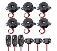 VooGenzek 6 Pezzi DC 3-24V Cicalino Elettronico di Allarme, 12V Cicalino Elettronico Sirena di Allarme + 9V connettore a scatto della batteria (3 pezzi Tipo T e 3 pezzi Tipo I)