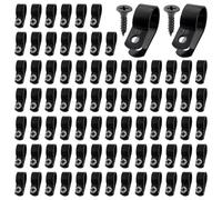 VooGenzek 80 Pezzi 16mm (5/8 Pollice) R-tipo Cavo Clip Fascetta, Morsetti per Cavi in Nylon con 80 Pezzi Viti, per la Gestione dei Fili (Nero)