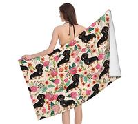 VOOHDDY Daschund - Telo mare con cane bassotto e fiore, grande, in microfibra assorbente, ad asciugatura rapida, asciugamano da bagno oversize per bagno, donne, uomini, piscina, campeggio, viaggi,