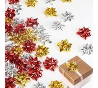 Vookkp 120x Fiocchi Regalo Piccoli Fiocchi Decorativi Autoadesivi Coccarde per Pacchi Regalo Natalizie Piccole Fiocchi Adesivi per Pacchi Regalo Argento Oro Rosso