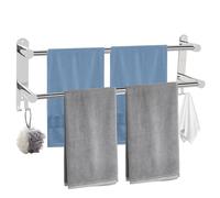 Vookkp Porta Asciugamani Bagno, Portaasciugamano da Muro Barra Estensibile 43-75cm, Porta Salviette in Acciaio Inox, Portasciugamani Bagno Senza Foratura 2 Aste con Ganci