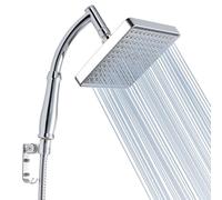 Voolan Soffione a Pioggia con Braccio Doccia a Mano, Soffioni Doccia ad Alta Pressione con Finitura Cromata di Lusso, Soffione a Cascata Quadrato da 15cm con Braccio di Estensione e Kit di Supporto