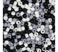 VOOMOLOVE 1000 perline pony nero/bianco/grigio, perline per braccialetti, perline per trecce per capelli, perline per artigianato, perline in plastica, perline per capelli per trecce, 6 x 9 mm
