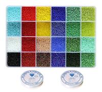 VoomoLOVE 12/0 perline di vetro circa 15600 pezzi 24 colori 2 mm perline sciolte kit di perline per la creazione di braccialetti con 24 griglie in plastica per la creazione di gioielli