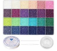 VOOMOLOVE Perline di vetro 12/0, circa 15800 pezzi, 24 colori, 2 mm, kit per la creazione di braccialetti con 24 griglie, scatola in plastica per la creazione di gioielli (24 colori, G, 2 mm)