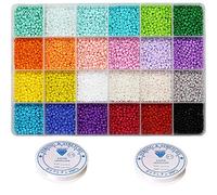 VOOMOLOVE Perline seed di vetro 8/0 da 3mm - 7200 pezzi, 24 colori, kit di perline sfuse per artigianato con scatola di plastica a 24 scomparti per la creazione di gioielli