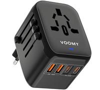 VOOMY Adattatore da viaggio universale a ricarica rapida, Adattatore Spina Universale con 2 USB 18W & 2 USB-C (Type C) 20W Ricarica Rapida, Tutto in Uno Spina da Viaggi per EU/UK/USA/AUS (Nero)