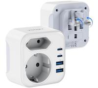 Voomy Adattatore Universale da Viaggio Tipo G - Travel Adapter Inghilterra con 2 USB-C e 2 USB-A, Pieghevole, realizzato con materiali ignifughi 3750 W, per Irlanda, Scozia, Malta e EAU (Y724)