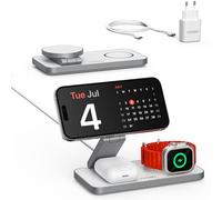 Voomy Caricatore Wireless 3 in 1 15W - Stazione di Ricarica Compatibile con iPhone MagSafe, AirPods e Apple Watch, Design Pieghevole in Materiale Ignifugo (Bianco)