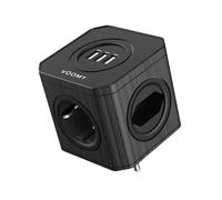 VOOMY Presa Multipla Cubo, Multipresa con USB, Prese Elettriche con 3 USB e 4 Prese, 4000W Adattatore Spina Cubo Protezione da Sovratensione e Cortocircuito, Nero