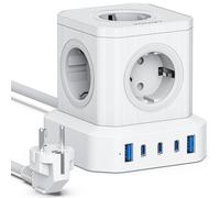 VOOMY Spina multipla da 65 W, cubo con 3 USB C e 2 caricabatterie USB, stazione di ricarica con cavo di prolunga da 2 m, protezione da sovratensione, presa di distribuzione con interruttore, Powercube