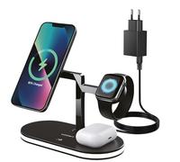 VOOMY Stazione di Ricarica Wireless 3-in-1 VOOMY Qi 15W per iPhone 13, Apple Watch 8/9/Ultra 2/SE, AirPods Pro/Max/3/2 - con Luce LED e Porta USB-A, Certificazione CE-ROHS, Schwarz