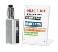 VOO'POO Drag 5 Kit 177 W Atomizzatore Uforce X 5,5ml Bobina PNP X 0,15/0,3ohm Doppia Batteria 18650 (Batterie non incluse) Sigaretta Elettronica Vape Originale (Argento) - No Nicotine
