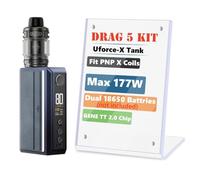 VOO'POO Drag 5 Kit 177 W Atomizzatore Uforce X 5,5ml Bobina PNP X 0,15/0,3ohm Doppia Batteria 18650 (Batterie non incluse) Sigaretta Elettronica Vape Originale (Blu sfumato) - No Nicotine