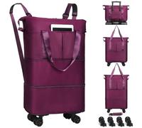 VOOWO Borsone con ruote da 28 a 66 l, pieghevole, espandibile, con ruote, per viaggi con ruote, grande borsa da fine settimana per uomini e donne, Viola intenso, 40,6 x 22,9 x 71,1 cm, Borsone con