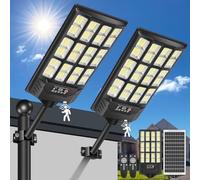 VOPHICHO 600W Lampione Solare Led Esterno 2 pezzi,IP66 Impermeabile Faro Stradale Esterno con Pannello,Sensore di movimento,320° Angolo Illuminazione Lampada Faretto Solari per Giardino,Garage,Strada