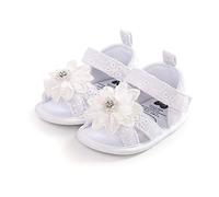 Voracale Sandali Estivi Principessa Bambini Scarpine Battesimo Neonata Scarpe Bambina Elegante Scarpe Basse Casuali Scarpe da Neonato Scarpine con Fiore Eleganti Piatto (Bianco, 0-6 mesi)